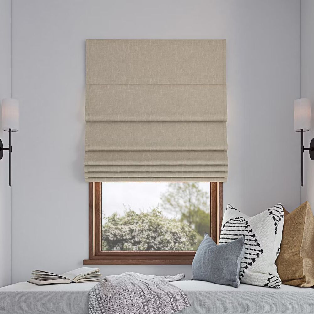 NIB Sun Zero Pryer 100% Blackout Cordless Roman Shade Natural 33x64